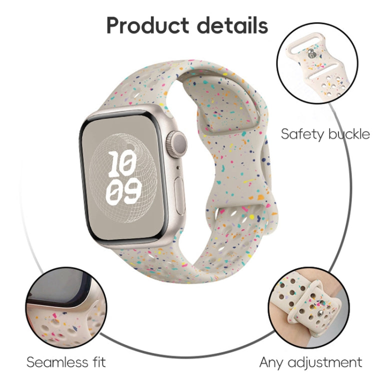 For Apple Watch Series 9 45mm Hole Style Butterfly Buckle Camouflage Silicone Watch Band(Starlight Color) - Watch Bands by buy2fix | Online Shopping UK | buy2fix