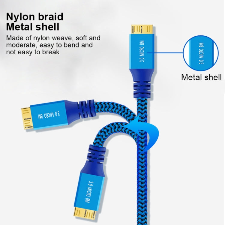 USB 3.0 Male To Micro USB 3.0 Male Braided Cable, Length:1m(Blue) - USB 3.0 by buy2fix | Online Shopping UK | buy2fix