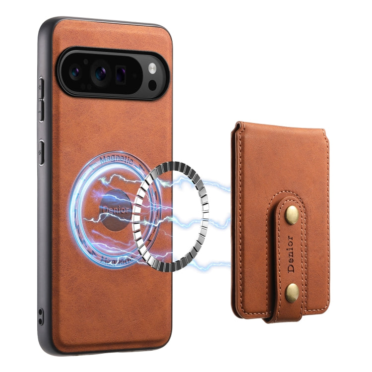 For Google Pixel 9 Pro Denior D14 NK Retro Pattern MagSafe Magnetic Card Holder Leather Phone Case(Brown) - Google Cases by Denior | Online Shopping UK | buy2fix