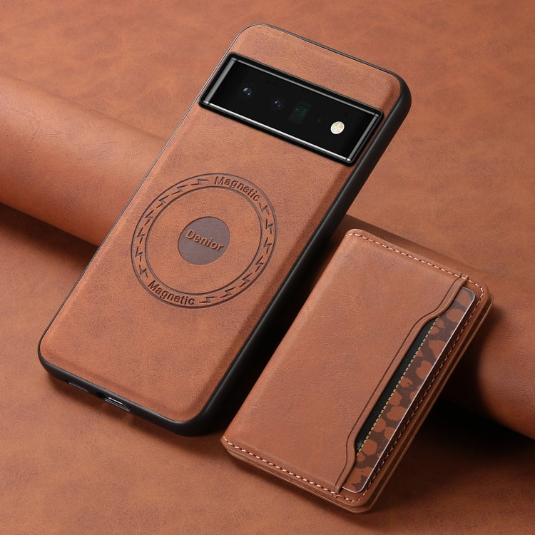 For Google Pixel 6 Pro Denior D13 Retro Texture Leather MagSafe Card Bag Phone Case(Brown) - Google Cases by Denior | Online Shopping UK | buy2fix