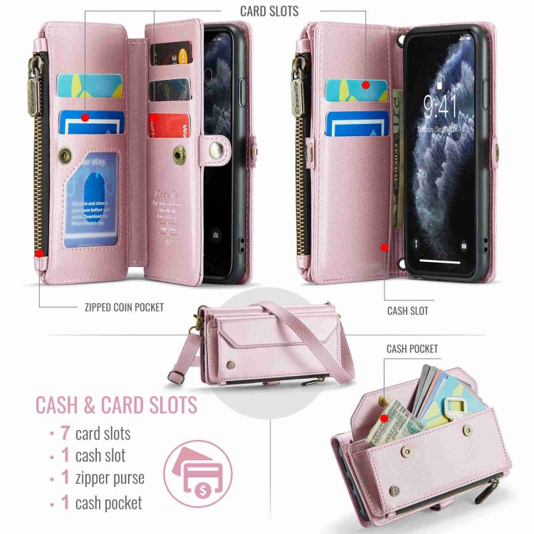 For iPhone 11 Pro CaseMe C36 Card Slots Zipper Wallet RFID Anti-theft Leather Phone Case(Pink) - iPhone 11 Pro Cases by CaseMe | Online Shopping UK | buy2fix