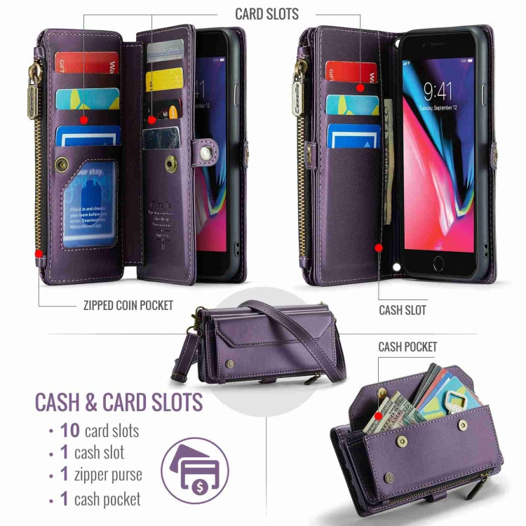 For iPhone 8 Plus / 7 Plus / 6 Plus CaseMe C36 Card Slots Zipper Wallet RFID Anti-theft Leather Phone Case(Purple) - More iPhone Cases by CaseMe | Online Shopping UK | buy2fix