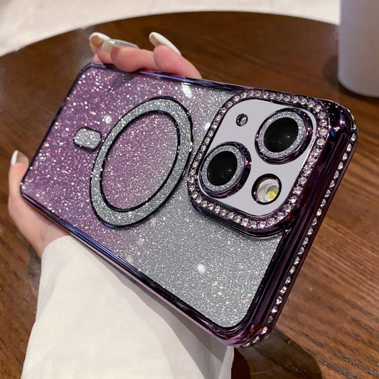 For iPhone 13 Diamond Gradient Glitter Plated MagSafe Phone Case(Purple) - iPhone 13 Cases by buy2fix | Online Shopping UK | buy2fix