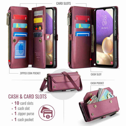 For Samsung Galaxy A32 5G CaseMe C36 Card Slots Zipper Wallet RFID Anti-theft Leather Phone Case(Wine Red) - Galaxy Phone Cases by CaseMe | Online Shopping UK | buy2fix