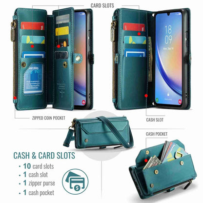 For Samsung Galaxy A34 5G CaseMe C36 Card Slots Zipper Wallet RFID Anti-theft Leather Phone Case(Blue-green) - Galaxy Phone Cases by CaseMe | Online Shopping UK | buy2fix