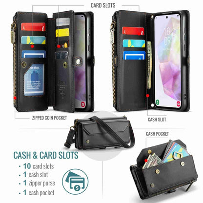 For Samsung Galaxy A35 5G CaseMe C36 Card Slots Zipper Wallet RFID Anti-theft Leather Phone Case(Black) - Galaxy Phone Cases by CaseMe | Online Shopping UK | buy2fix