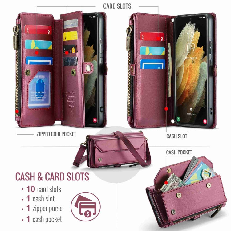 For Samsung Galaxy S21 Ultra 5G CaseMe C36 Card Slots Zipper Wallet RFID Anti-theft Leather Phone Case(Wine Red) - Galaxy S21 Ultra 5G Cases by CaseMe | Online Shopping UK | buy2fix