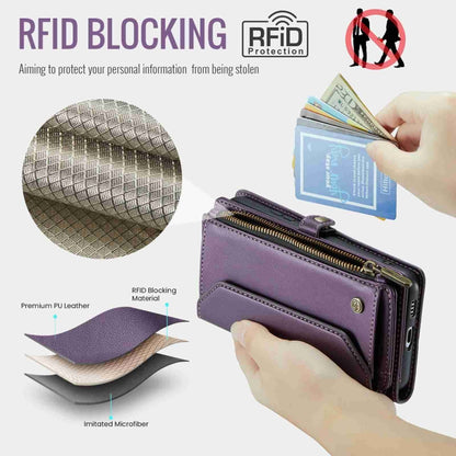 For Samsung Galaxy S22 5G CaseMe C36 Card Slots Zipper Wallet RFID Anti-theft Leather Phone Case(Purple) - Galaxy S22 5G Cases by CaseMe | Online Shopping UK | buy2fix