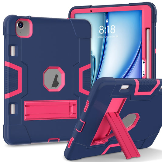 For iPad Air 11 2024 Contrast Color Silicone Acrylic PC Tablet Case with Holder(Navy Blue Rose Red) - iPad Air 11 2024 Cases by buy2fix | Online Shopping UK | buy2fix