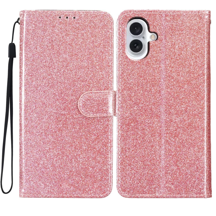 For iPhone 16 Glitter Powder Flip Leather Phone Case(Rose Gold) - iPhone 16 Cases by buy2fix | Online Shopping UK | buy2fix