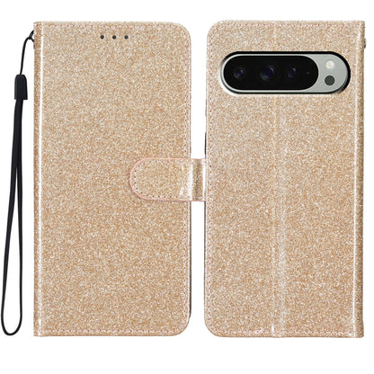 For Google Pixel 9 / 9 Pro Glitter Powder Flip Leather Phone Case(Gold) - Google Cases by buy2fix | Online Shopping UK | buy2fix