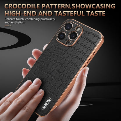 For iPhone 16 Pro Max AZNS Electroplated Frame Crocodile Texture Full Coverage Phone Case(Black) - iPhone 16 Pro Max Cases by AZNS | Online Shopping UK | buy2fix