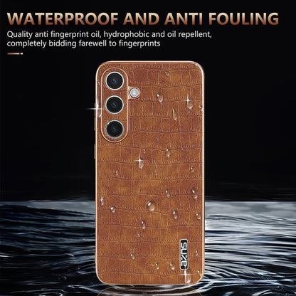 For Samsung Galaxy S24+ 5G AZNS Electroplated Frame Crocodile Texture Full Coverage Phone Case(Brown) - Galaxy S22+ 5G Cases by AZNS | Online Shopping UK | buy2fix