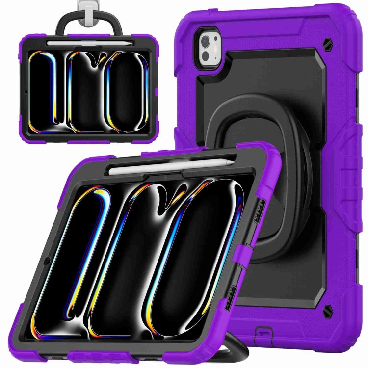 For iPad Pro 11 2024 Handle Silicone Hydric PC Tablet Case with Shoulder Strap(Purple) - iPad Pro 11 2024 Cases by buy2fix | Online Shopping UK | buy2fix