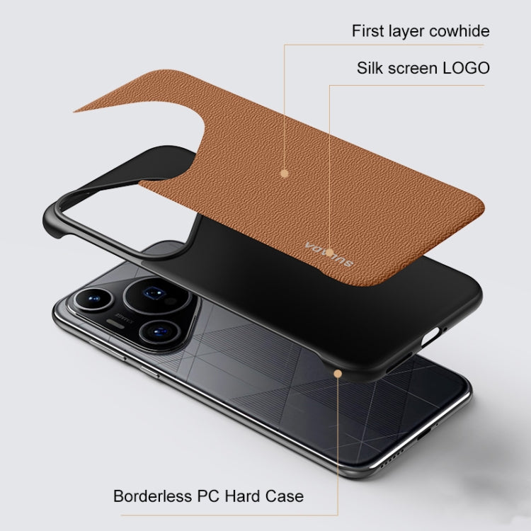 For Huawei Pura 70 Ultra SULADA Frameless Top Layer Cowhide Leather + PC Phone Case(Brown) - Huawei Cases by SULADA | Online Shopping UK | buy2fix