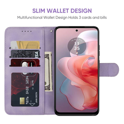 For Motorola Moto G Power 5G 2024 Skin Feel Geometric Lines Leather Phone Case(Purple) - Motorola Cases by buy2fix | Online Shopping UK | buy2fix