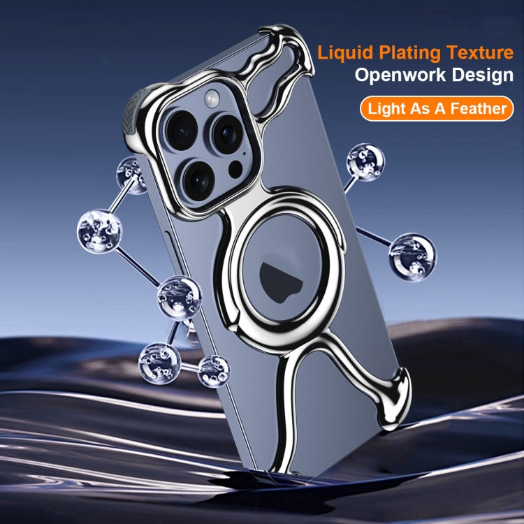 For iPhone 14 / 13 Liquid Plating PC Hollow MagSafe Phone Case(Matt Silve) - iPhone 14 Cases by buy2fix | Online Shopping UK | buy2fix
