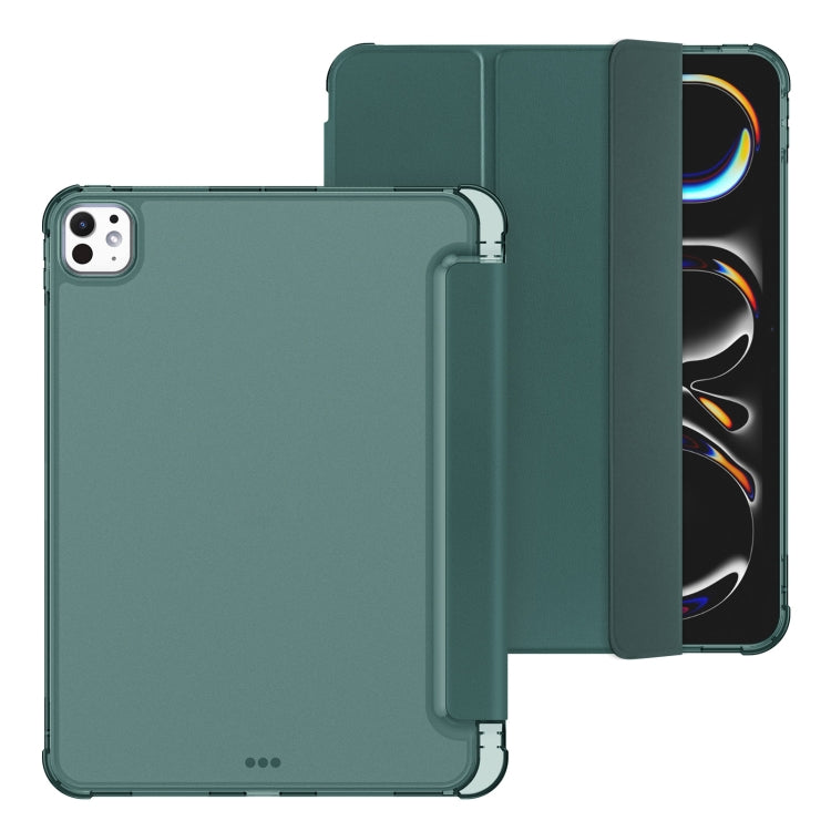 For iPad Pro 11 2024 Tri-fold Holder TPU Cover Frosted Leather Smart Tablet Case withh Pen Slot(Dark Green) - iPad Pro 11 2024 Cases by buy2fix | Online Shopping UK | buy2fix