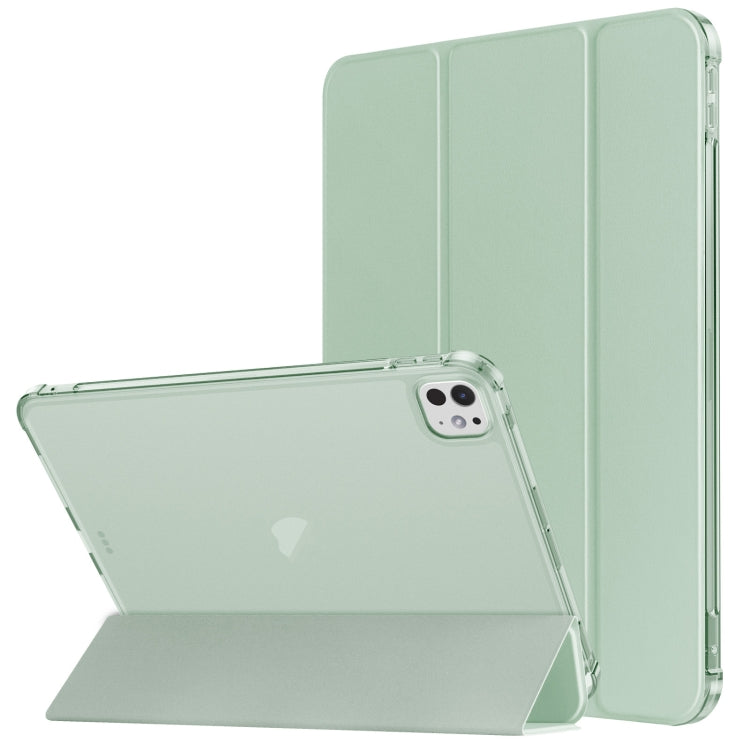 For iPad Pro 11 2024 Tri-fold Holder TPU Cover Frosted Leather Smart Tablet Case withh Pen Slot(Matcha Green) - iPad Pro 11 2024 Cases by buy2fix | Online Shopping UK | buy2fix