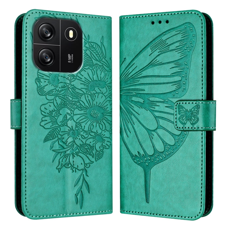 For Blackview Wave 6C Embossed Butterfly Leather Phone Case(Green) - More Brand by buy2fix | Online Shopping UK | buy2fix