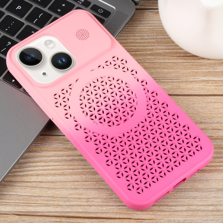 For iPhone 15 Plus Gradient Color Honeycomb Aromatherapy MagSafe Phone Case(Pink+Rose Red) - iPhone 15 Plus Cases by buy2fix | Online Shopping UK | buy2fix