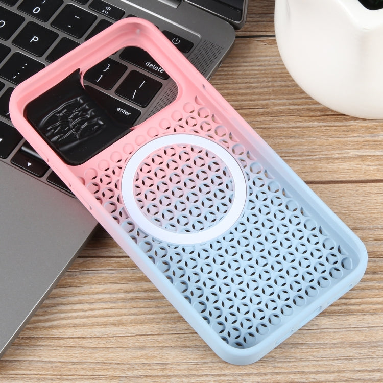 For iPhone 14 Gradient Color Honeycomb Aromatherapy MagSafe Phone Case(Pink Blue) - iPhone 14 Cases by buy2fix | Online Shopping UK | buy2fix