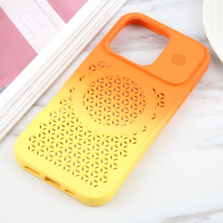 For iPhone 16 Pro Max Gradient Color Honeycomb Aromatherapy MagSafe Phone Case(Orange Yellow) - iPhone 16 Pro Max Cases by buy2fix | Online Shopping UK | buy2fix