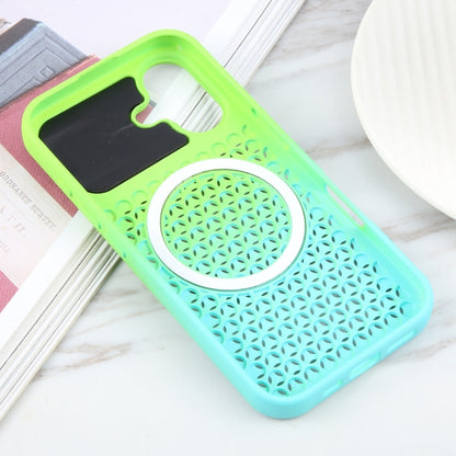 For iPhone 16 Plus Gradient Color Honeycomb Aromatherapy MagSafe Phone Case(Green Blue) - iPhone 16 Plus Cases by buy2fix | Online Shopping UK | buy2fix