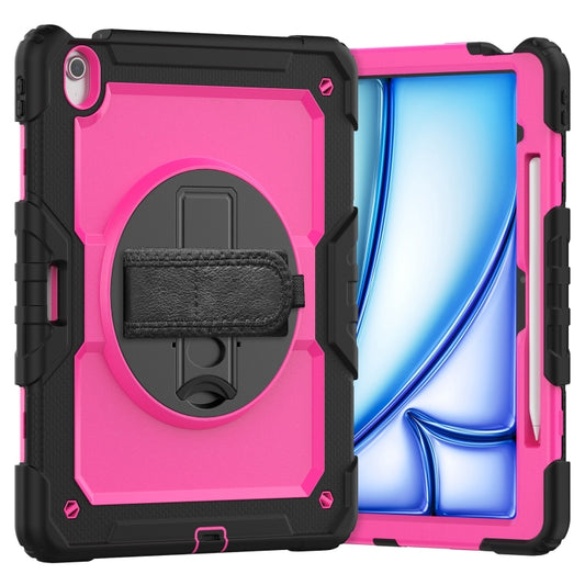 For iPad Air 13 2024 Silicone Hybrid PC Tablet Case with Shoulder Strap(Rose Red + Black) - iPad Air 13 2024 Cases by buy2fix | Online Shopping UK | buy2fix