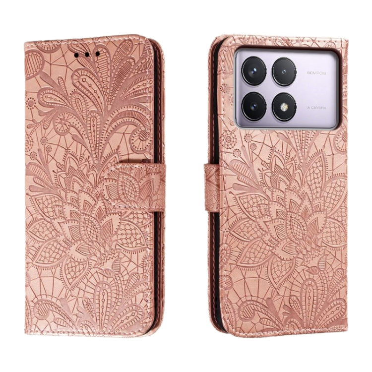 For Xiaomi Redmi K70 Lace Flower Embossing Flip Leather Phone Case(Rose Gold) - K70 Cases by buy2fix | Online Shopping UK | buy2fix