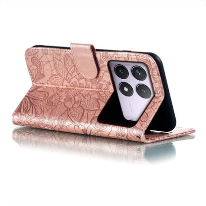 For Xiaomi Redmi K70 Lace Flower Embossing Flip Leather Phone Case(Rose Gold) - K70 Cases by buy2fix | Online Shopping UK | buy2fix