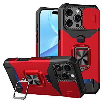 For iPhone 16 Pro Max Camera Shield Card Slot PC+TPU Phone Case(Red) - iPhone 16 Pro Max Cases by buy2fix | Online Shopping UK | buy2fix