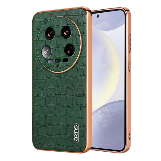 For Xiaomi 14 Ultra AZNS Electroplated Frame Crocodile Texture Full Coverage Phone Case(Green) - 14 Ultra Cases by AZNS | Online Shopping UK | buy2fix