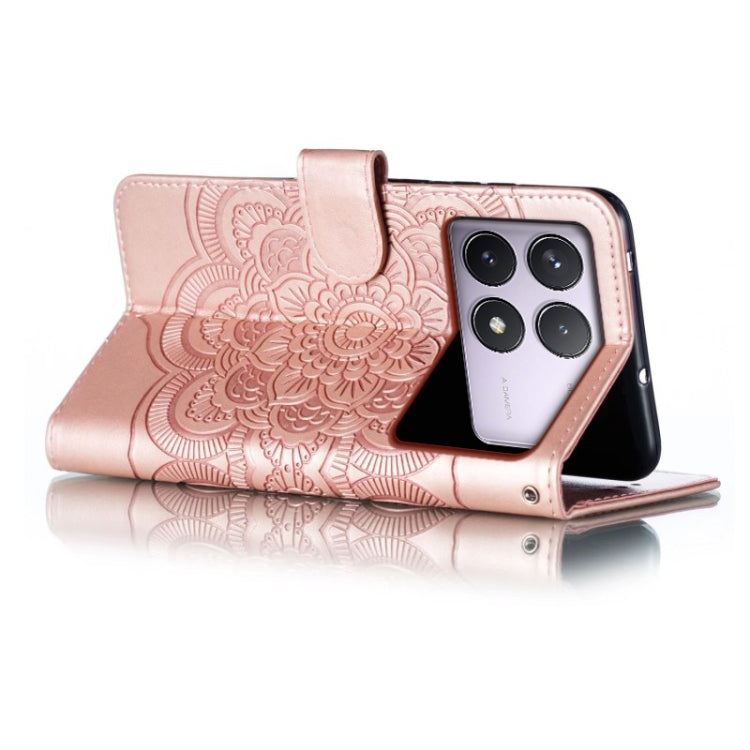 For Xiaomi Redmi K70 Sun Mandala Embossing Pattern Phone Leather Case(Rose Gold) - K70 Cases by buy2fix | Online Shopping UK | buy2fix