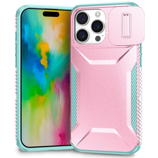 For iPhone 16 Pro Sliding Camshield Phone Case(Pink + Grey Green) - iPhone 16 Pro Cases by buy2fix | Online Shopping UK | buy2fix