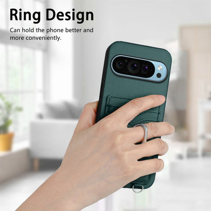 For Google Pixel 9 / 9 Pro R20 Crossbody Rope Ring Card Holder Phone Case(Green) - Google Cases by buy2fix | Online Shopping UK | buy2fix