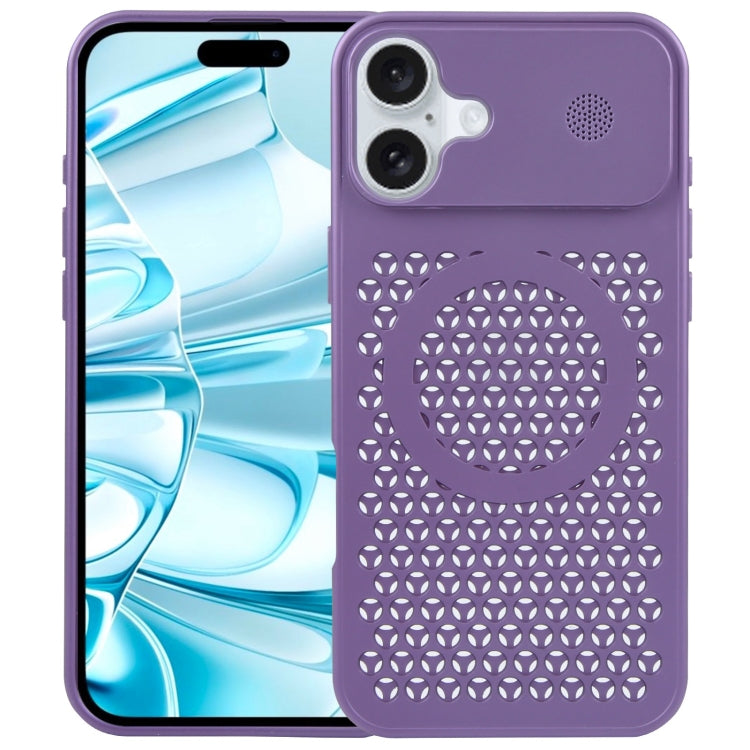 For iPhone 16 Pure Color Honeycomb Aromatherapy MagSafe Phone Case(Purple) - iPhone 16 Cases by buy2fix | Online Shopping UK | buy2fix