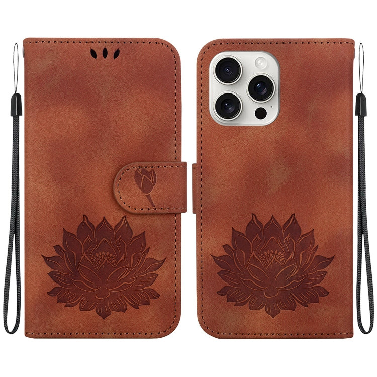 For iPhone 16 Pro Max Lotus Embossed Leather Phone Case(Brown) - iPhone 16 Pro Max Cases by buy2fix | Online Shopping UK | buy2fix