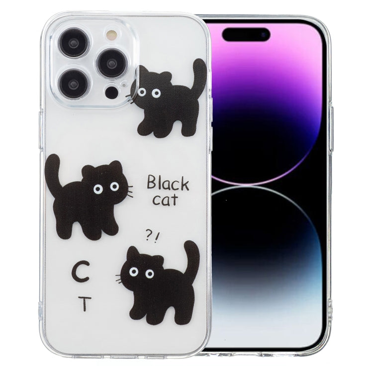 For iPhone 16 Pro Max Colored Drawing Pattern Transparent TPU Phone Case(Black Cat) - iPhone 16 Pro Max Cases by buy2fix | Online Shopping UK | buy2fix