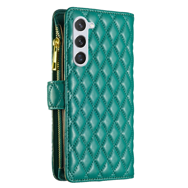 For Samsung Galaxy S25 5G Diamond Lattice Zipper Wallet Leather Flip Phone Case(Green) - Galaxy S25 5G Cases by buy2fix | Online Shopping UK | buy2fix