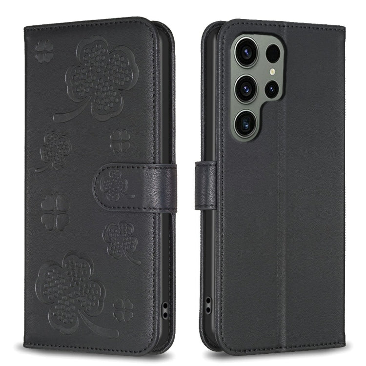 For Samsung Galaxy S25 Ultra 5G Four-leaf Embossed Leather Phone Case(Black) - Galaxy S25 Ultra 5G Cases by buy2fix | Online Shopping UK | buy2fix