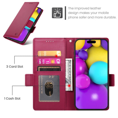 For iPhone 16 Side Buckle Magnetic Frosted Leather Phone Case(Wine Red) - iPhone 16 Cases by buy2fix | Online Shopping UK | buy2fix