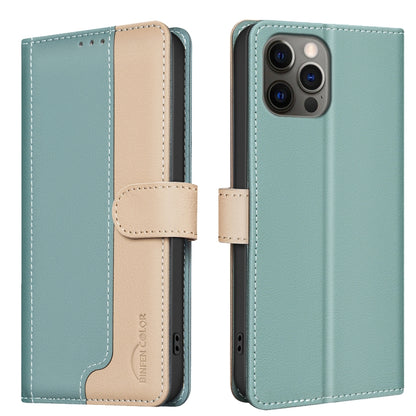 For iPhone 16 Pro Color Matching RFID Anti-theft Leather Phone Case(Green) - iPhone 16 Pro Cases by buy2fix | Online Shopping UK | buy2fix