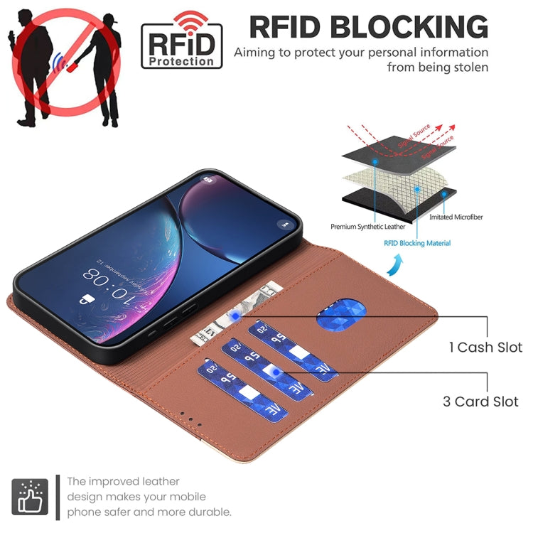 For iPhone 16 Pro Color Matching RFID Anti-theft Leather Phone Case(Brown) - iPhone 16 Pro Cases by buy2fix | Online Shopping UK | buy2fix