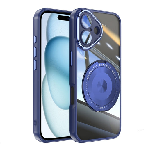 For iPhone 16 360 Holder Magsafe Acrylic Hybrid TPU Phone Case(Blue) - iPhone 16 Cases by buy2fix | Online Shopping UK | buy2fix