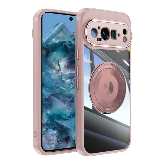 For Google Pixel 9 / 9 Pro 360 Holder Magsafe Acrylic Hybrid TPU Phone Case(Pink) - Google Cases by buy2fix | Online Shopping UK | buy2fix