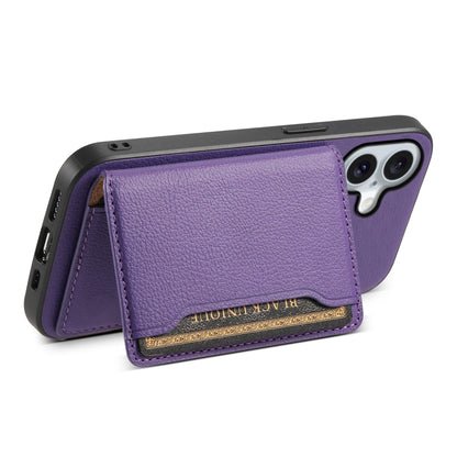 For iPhone 16 Calf Texture Card Bag Design Full Coverage Phone Case(Purple) - iPhone 16 Cases by buy2fix | Online Shopping UK | buy2fix