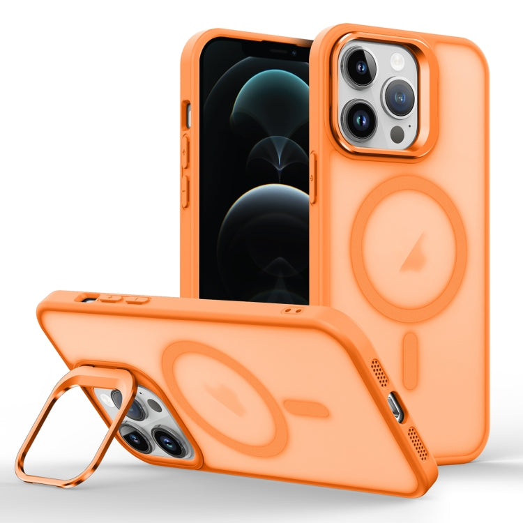 For iPhone 12 Pro Magsafe Skin Feel Lens Holder Phone Case(Orange) - iPhone 12 / 12 Pro Cases by buy2fix | Online Shopping UK | buy2fix