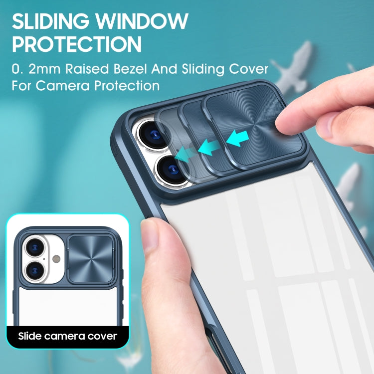 For iPhone 16 Sliding Camshield Acrylic Hybrid TPU Phone Case(Navy Blue) - iPhone 16 Cases by buy2fix | Online Shopping UK | buy2fix