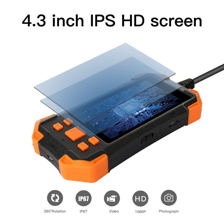 T20 4.3 inch IPS Screen 8mm Single Camera IP67 Waterproof Hard Cable Digital Endoscope, Length:2m(Black Orange) -  by buy2fix | Online Shopping UK | buy2fix